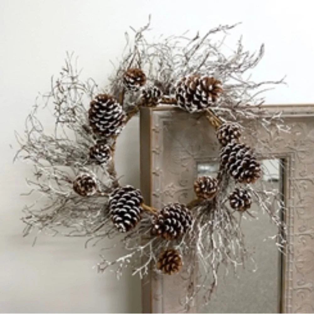 *Snow Fallen Twig & Pinecone Wreath, 24”